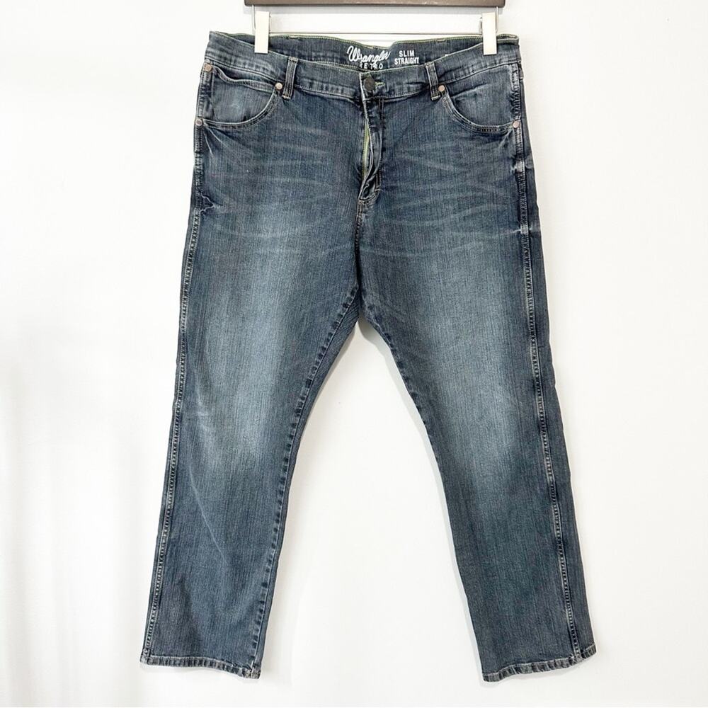 Wrangler Retro Slim Straight Jeans men’s size 38x34 blue denim workwear